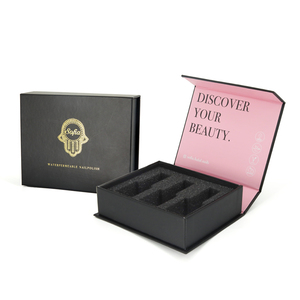 FPG New design custom logo black magnetic lid nail polish bottle packing box with sponge insert