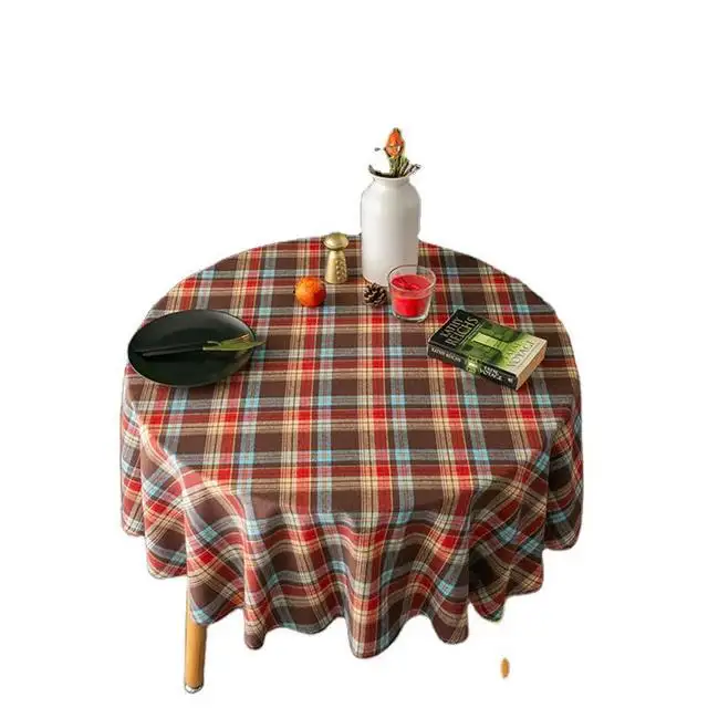 100%cotton Printed Christmas plaid printed tablecloth round picnic table and bench fitted tablecloth cover 90x132 tablecloth