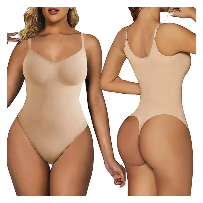 Women Bodysuit Slim Full Body Shapewear Seamless Round Neck Jumpsuits Tummy control Sculpting Thong body shaper