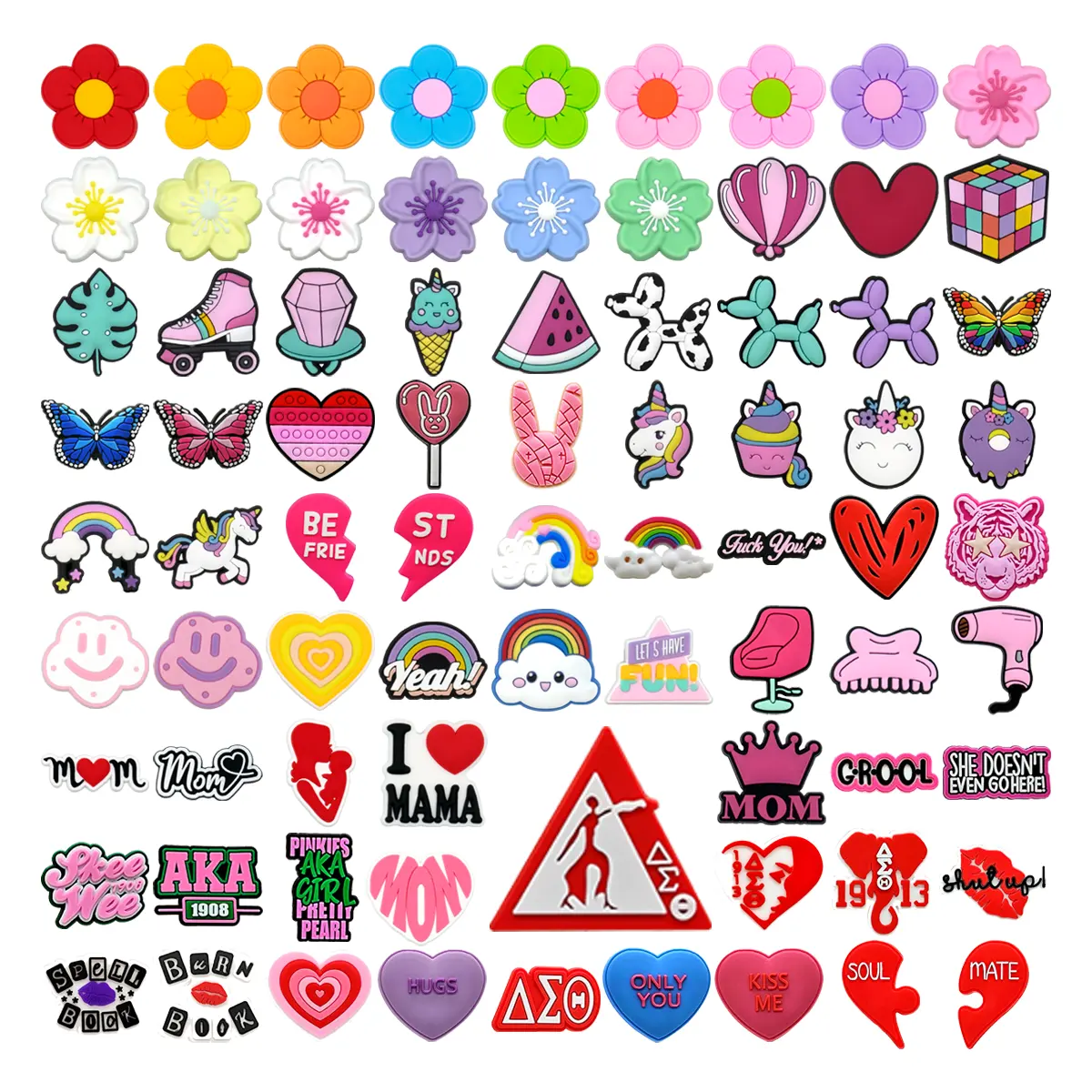 HYB kuaji logotipo personalizado bonito desenhos moda rosa acessórios em pvc atacado sapatos em massa decorações amuletos