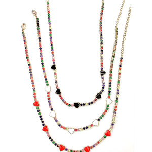NZ1030 Elegante <span class=keywords><strong>Collana</strong></span> <span class=keywords><strong>Tennis</strong></span> Minimalista in Oro con Charm a <span class=keywords><strong>Cuore</strong></span> in Smalto Arcobaleno e Zirconi Cubici - Product Image 2