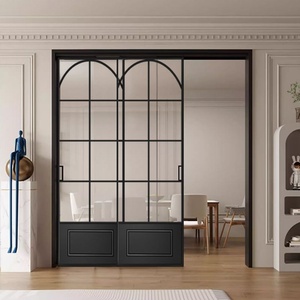 Porte coulissante manuelle rétro haut de gamme de style français, <span class=keywords><strong>cloison</strong></span> <span class=keywords><strong>en</strong></span> <span class=keywords><strong>verre</strong></span> à trois panneaux pour salon et cuisine, portes d'arche intérieures - Product Image 2