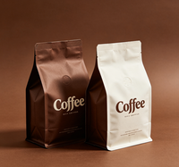 Sacs d'emballage pour grains de café imprimés sur mesure, pochette à huit soudures latérales avec valve de dégazage unidirectionnelle, sacs à café à fond plat de qualité alimentaire