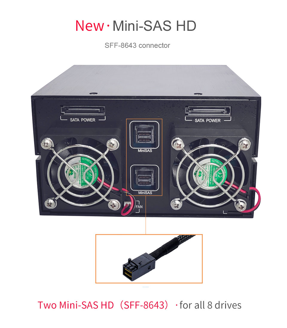 SFF-8643 Hot Swap Aluminum 8 Bay MiniSAS 2.5-Inch HDD Enclosure