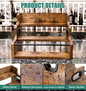 Armário de <span class=keywords><strong>Bar</strong></span> Doméstico em Madeira de 3 Degraus Estilo Retrô Americano Organizador de Xarope de Café Mini Prateleira de Exibição para Licores Uísque e Baldes de Gelo - Product Image 5