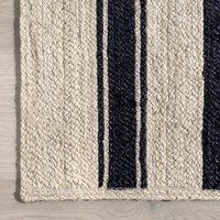 Tapis d'intérieur en jute naturelle à rayures blanches et noires tressés à la main pour salon, maison, hôtel, complexe hôtelier