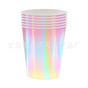 Laser Rainbow Party Tableware Set 7 9 Inch Plates Cups Napkins <b>Tablecloth</b> Disposable Modern Style Party Supplies Kit - Product Image 3