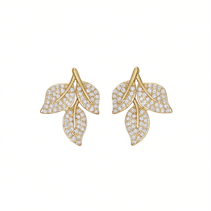 Boucles d'oreilles en forme de feuille dorée avec micro-pavé de strass en cristal pour femmes, bijoux romantiques pour soirée - Product Image 1