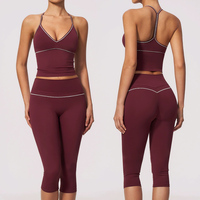 Set Yoga 2 Potong Pakaian Olahraga Wanita 2026, Bahan Nylon Bernapas dengan Jahitan Rapi, Tank Top Tali Y-line, Celana Olahraga High Waist Pengangkat Bokong
