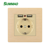 Prise allemande standard européenne 16A avec double 2 USB Panel 86 Prise murale universelle