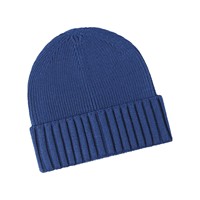 Bonnet unisexe vintage en tricot côtelé avec logo personnalisé, bleu brume et blanc, à revers, chaud et extensible pour l'hiver, vente en gros OEM, avec nœuds et lettres