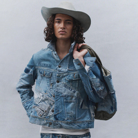 DiZNEW 2025 Veste en jean pour homme grande taille, veste en jean de créateur unique avec fermeture éclair tendance et décoration boutonnée