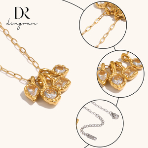 Collana con Ciondolo a Goccia Irregolare Rotondo o Quadrato in Stile Europeo e Americano, Placcata in Oro 18K, Gioielli in Acciaio Inossidabile - Product Image 2