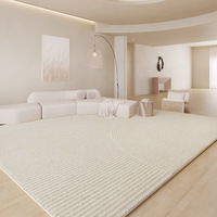 Tapis de luxe moderne en polyester à poils coupés, antidérapant, à poils courts et rembourré, couleur crème, pour salon et chambre à coucher