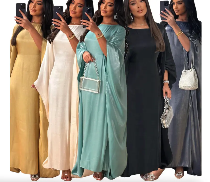 2024 yaz orta doğu yeni müslüman moda saten abaya elbise abayah kadınlar mütevazı abaya