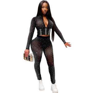 เซ็ตกางเกงสองชิ้นแฟชั่นเซ็กซี่ของผู้หญิงชุดสวมใส่สำหรับคลับเจาะ - Product Image 1