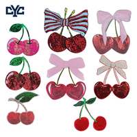 Parche de Lentejuelas de Corazón Grande al por Mayor, Parche de Lentejuelas de Fruta Roja de Moda con Lazo, Parche Bordado para Ropa