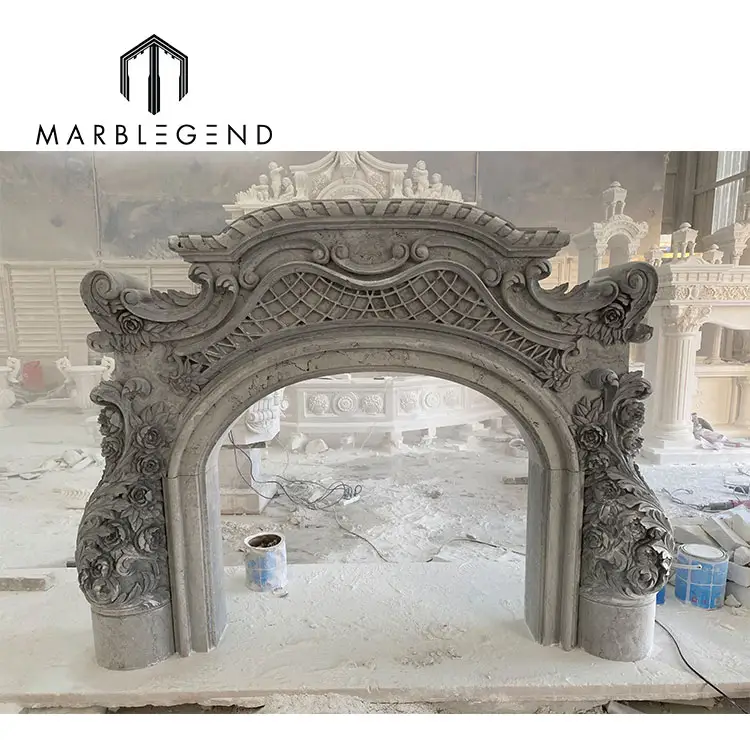 Xurpfm — foyer en marbre sculpté à la main de marque en marbre antique, maquillage, foyer en marbre gris, pour décoration de maison