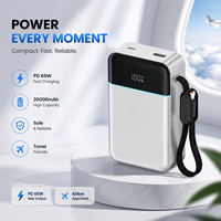 Power Bank 20000 Mah 65w Pd Power Bank Pengisian Cepat Dengan Kabel Terintegrasi Layar LED Digital Portabel