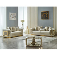 Ensemble de canapés sectionnels capitonnés de luxe pour salon, hôtel, atelier, tissu en velours, design moderne, accents dorés, acier inoxydable de haute qualité
