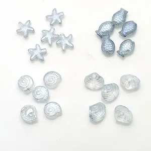 ZHB Ocean Style Light Grey Glass Beads Mix Hobbyworker Starfish Shell Volute Crystal Loose Beads for Jewelry Making DIY Crafts