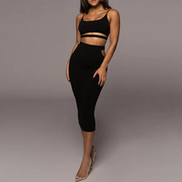 Robes pour femmes 2026 – Ensemble élégant et sexy 2 pièces : robe midi et crop top à fines bretelles – Collection été