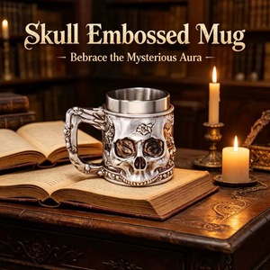 Taza de Acero Inoxidable con Calavera Plateada de Resina, 450ml, Estilo Gótico, con Asa, para Fiestas - Product Image 5