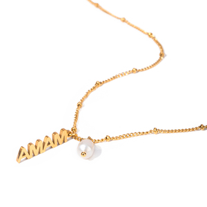 Collar con Colgante de Perla de Agua Dulce y Letra <span class=keywords><strong>MAMA</strong></span> Chapado en Oro de 18K de Acero Inoxidable para el <span class=keywords><strong>D</strong></span>ía de la Madre, 40+5cm, J&<span class=keywords><strong>D</strong></span> - Product Image 1