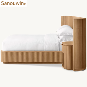 โครงเตียงไม้โอ๊คแท้ ดีไซน์มินิมอล พร้อมโต๊ะข้างเตียง โครงเตียงยอดนิยมสำหรับการใช้ชีวิตในบ้าน - Product Image 3