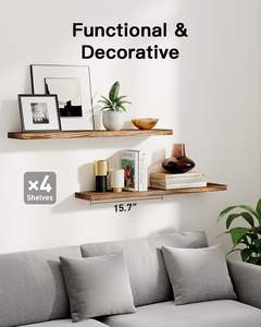 رف خشبي عائم حديث مستقيم متعدد الأغراض حجم مخصص رف تخزين البضائع من الخشب الصلب - Product Image 4