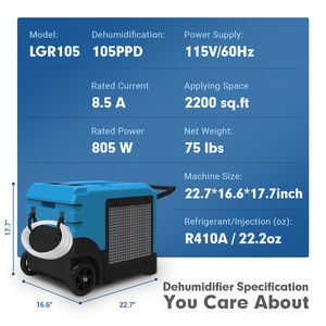 <span class=keywords><strong>Meilleur</strong></span> déshumidificateur commercial 105 pintes pour équipement de dégâts d'eau avec tuyau pour sous-sols dans les maisons et les chantiers - Product Image 3