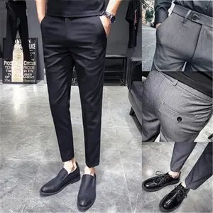 2024 nouveau 100% coton pantalons décontractés hommes couleur unie affaires mode mince coupe droite Chinos gris automne hiver marque pantalon Mal