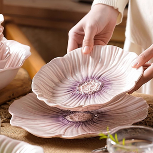 פרחים תבליט משובח צלחת קרמיקה פרחונית עיצוב מובלט מודרני ארוחת ערב צלחות שולחן - Product Image 4