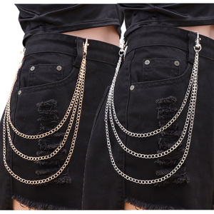 โซ่คาดเอวโลหะหลายชั้นสีทองสำหรับสไตล์ฮิปฮอปเดนิม - Product Image 6