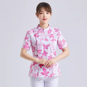 花柄ポリエステル/コットン女性用半袖スクラブトップナース制服病院マタニティおよび産後使用 - Product Image 3