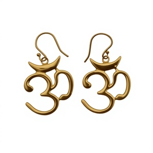 Gold Tone Om Symbol <b>Earrings</b> Handmade <b>Dangle</b> Drop <b>Earrings</b> Spiritual Indian Boho Ethnic Jewelry Fashion <b>Earrings</b> for Women - Product Image 1