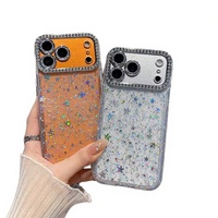 Étui de téléphone de luxe en TPU+PC antichoc avec décor en nœud papillon électro-plaqué et motif d'étoiles scintillantes 17/16/14/15/13/12/11 Pro Max Coque rigide