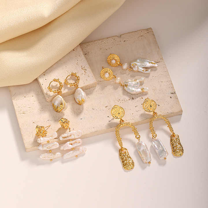 2023 Wholesale In Stock Earrings Baroque Brass Long Style Earrings