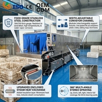 Industriële krattenwasmachine met hoge capaciteit, continue werking en watertank voor grote voedselverwerkingsbedrijven