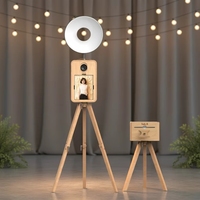 Photomaton portable rétro sur pied double face avec écran tactile, en bois véritable, ensemble complet avec boîte en bois
