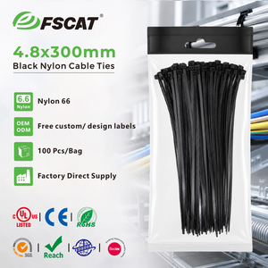 สายรัดเคเบิลไนลอน 66 สีดำแบบล็อคอัตโนมัติ FSCAT จำนวน 100 ชิ้น ขนาด 4.8x300 มม. ความแข็งแรงดึงดี ใช้สำหรับงานไฟฟ้า UL - Product Image 1