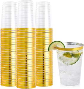 Elegant 10oz Disposable Wedding Cups 300ml Gold Rimmed <b>Tumblers</b> Fashioned Party Drinking Cups Made of <b>Plastic</b> - Product Image 6