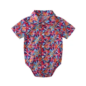 Toptan avrupa ve amerikan yaz yeni erkek kısa kollu Onesie pijama boyalı Amazon bebek üçgen tarama giysileri