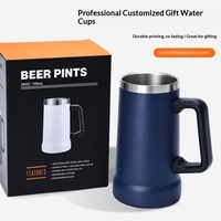 Verre à bière brésilien isotherme à double paroi en acier inoxydable de 24 oz avec poignée, grande capacité, style minimaliste moderne, personnalisable avec LOGO