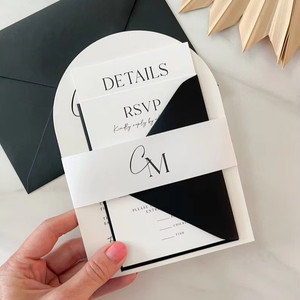 Plantilla de invitación de boda de arco minimalista moderno DIY conjunto imprimible en blanco y negro con Rsvp hecho de papel de alta calidad - Product Image 1