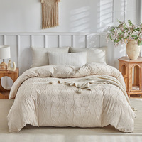 Juego de Cama de Poliéster Suave Color Blanco Crema Estilo Francés con Lazos y Encaje, Nuevo Juego de Sábanas y Funda Nórdica