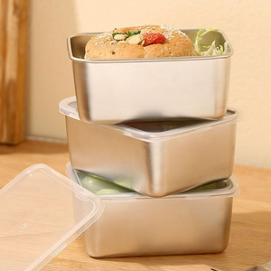Stainless Steel Food Storage <b>Container</b> Rectangle Airtight Lid Travel Lunch Box Fruit Bento Box Office Use - Product Image 2