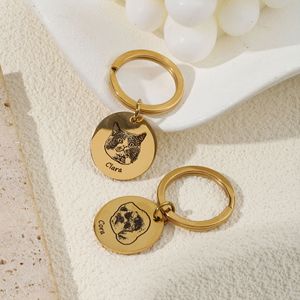 Llaveros con foto de mascota conmemorativos DIY transfronterizos, con grabado láser de nombre personalizado, colgantes redondos de acero inoxidable y - Product Image 3