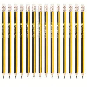 Ensemble standard de 24 crayons hexagonaux en bois jaune et noir HB avec gomme HQ0010 pour l'école et le bureau - Product Image 1