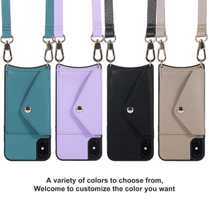 Étui de téléphone portefeuille à bandoulière en cuir végétalien avec sangle porte-cartes pour <span class=keywords><strong>iphone</strong></span> X Xs 12 Mini 13 Mini - Product Image 5